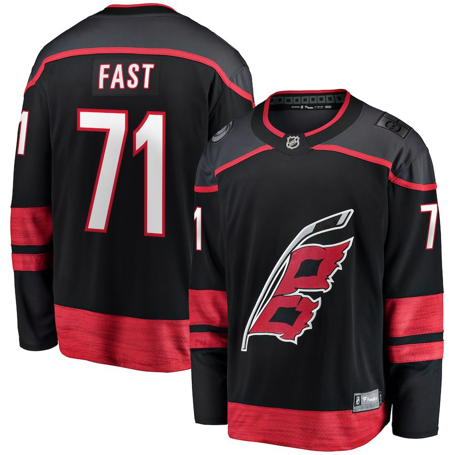 Men Carolina Hurricanes 71 Jesper Fast Fanatics Branded Black Home Breakaway NHL Jersey